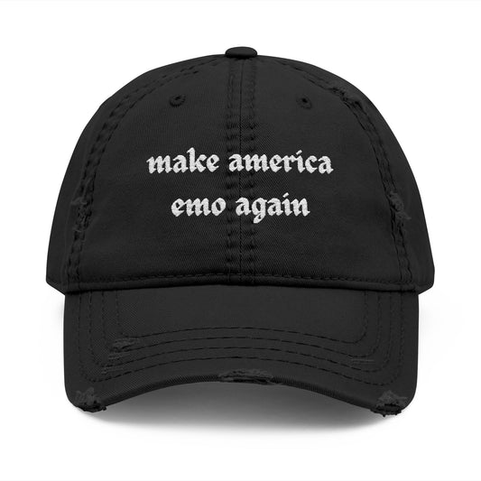 make america emo again Dad Hat | Distressed Embroidered Cap