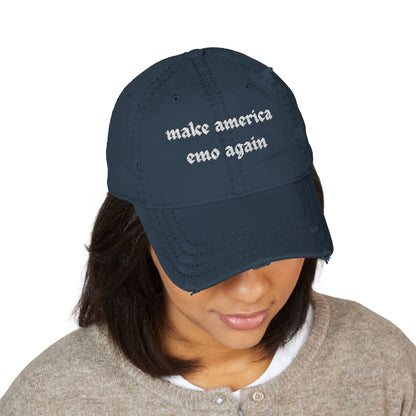 make america emo again Dad Hat | Distressed Embroidered Cap