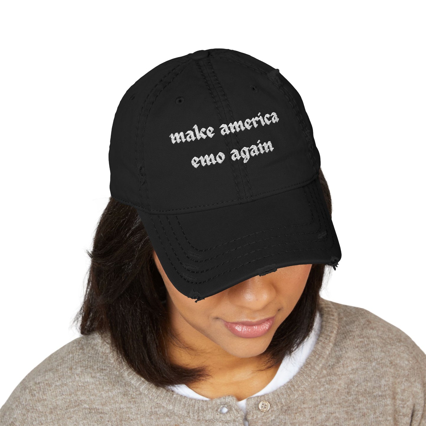 make america emo again Dad Hat | Distressed Embroidered Cap